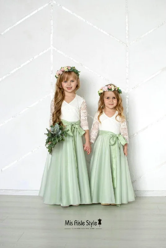 Charming Women's Outfit For Special Occasions Green Flower Girl Dress