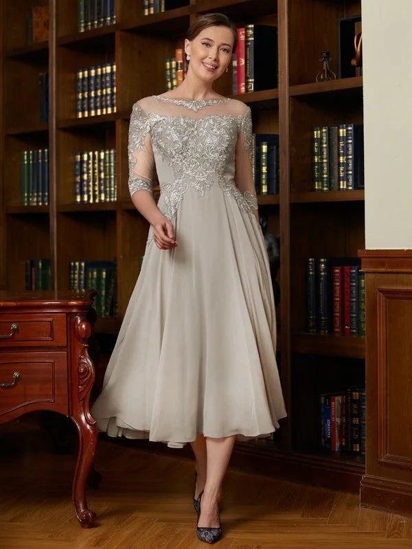 Inspired By You, Designed For You Mother of the Bride Dresses A-Line Princess Chiffon Lace 3/4 Sleeves Tea-Length Inspired By You, Designed For You Mother of the Bride Dresses A-Line Princess Chiffon Lace 3/4 Sleeves Tea-Length