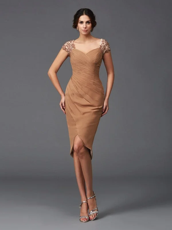 Women's High-Fashion Clothes Sheath/Column Sweetheart Applique Short Sleeves High Low Chiffon Cocktail Dresses Women's High-Fashion Clothes Sheath/Column Sweetheart Applique Short Sleeves High Low Chiffon Cocktail Dresses