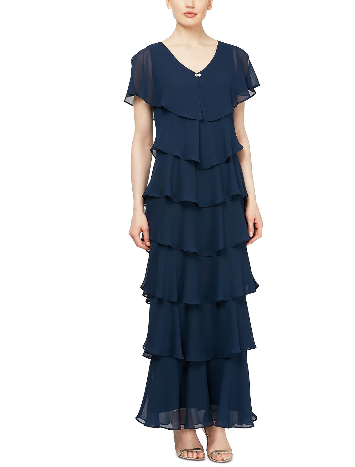 Luxury Women's Clothes Plus Size Mother of the Bride Dress V Neck Ankle Length Chiffon Short Sleeve with Tier Luxury Women's Clothes Plus Size Mother of the Bride Dress V Neck Ankle Length Chiffon Short Sleeve with Tier