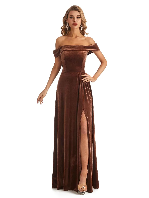 Ends Soon Elegant Mermaid Off The Shoulder Velvet Long Maid of Honor Dresses