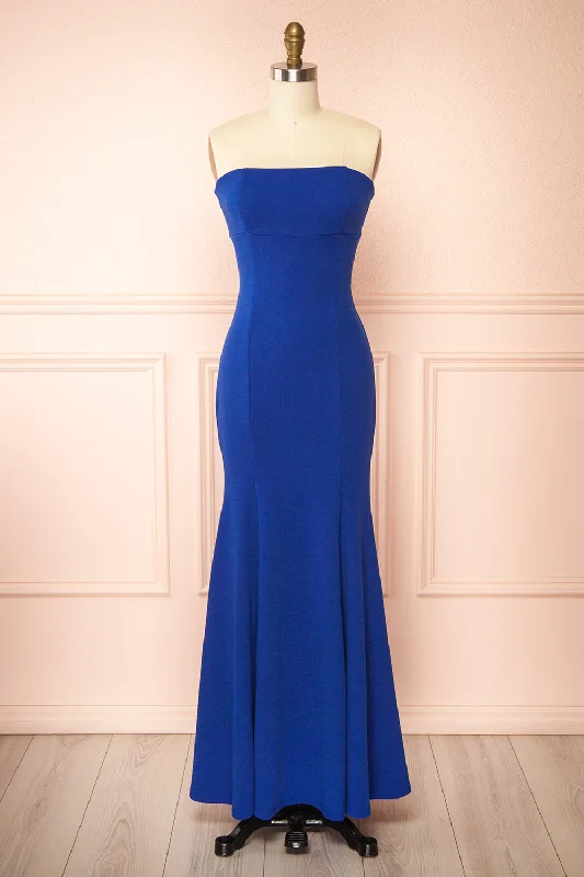 Workwear Fashion for Women Aeji Blue | Strapless Mermaid Dress w/ Corset Back