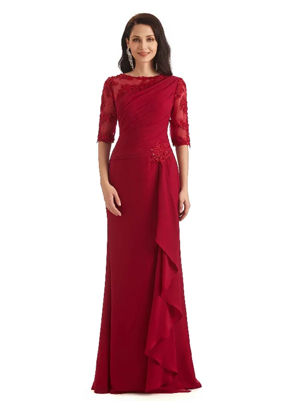 Limited Stock Elegant Mermaid Chiffon Half Sleeves Long Lace Mother of The Bride Dresses Limited Stock Elegant Mermaid Chiffon Half Sleeves Long Lace Mother of The Bride Dresses