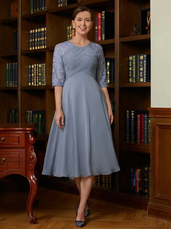 Minimalist Chic Mother of the Bride Dresses A-Line Princess Chiffon Lace Scoop 1/2 Sleeves Length Minimalist Chic Mother of the Bride Dresses A-Line Princess Chiffon Lace Scoop 1/2 Sleeves Length