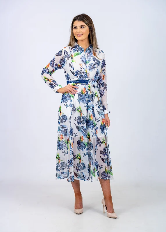 Shop Ladies Clothes Emily Lovelock White Bird Patterned Dress