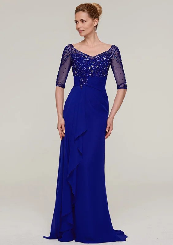 Classic Women's Clothing Styles Sheath/Column V Neck Half Sleeve Sweep Train Chiffon Mother of the Bride Dress Classic Women's Clothing Styles Sheath/Column V Neck Half Sleeve Sweep Train Chiffon Mother of the Bride Dress