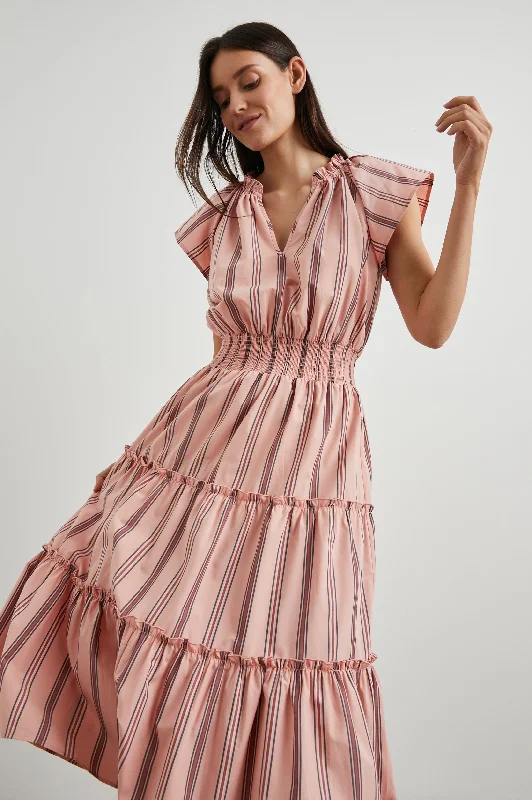 Hollywood Glam Award - Show Style AMELLIA DRESS - CORAL NAVY STRIPE