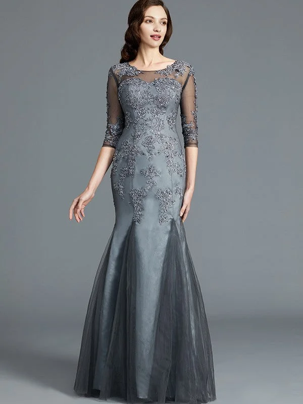 Women's Fashion Essentials Sheath/Column Scoop Applique 1/2 Sleeves Tulle Floor-Length Mother of the Bride Dresses Women's Fashion Essentials Sheath/Column Scoop Applique 1/2 Sleeves Tulle Floor-Length Mother of the Bride Dresses
