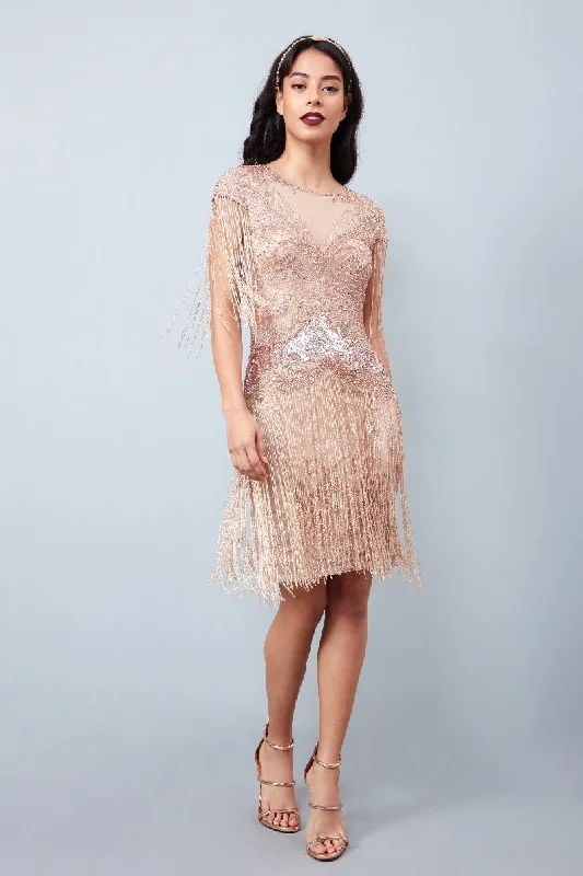 Women's Occasion Wear Clothes Sybill Fringe Flapper Dress in Blush