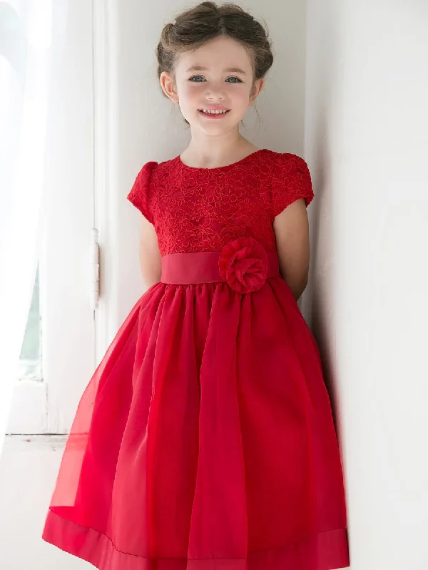 Refresh Your Wardrobe With Our Fashion Deals Short Sleeve Red Flower Girl Dress