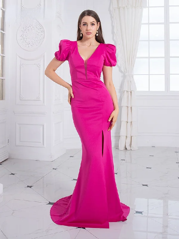 Charming Women's Garments BerriesJam - 2024 V Neck Lantern Sleeve Split Leg Side Sexy Backless Dress Charming Women's Garments BerriesJam - 2024 V Neck Lantern Sleeve Split Leg Side Sexy Backless Dress