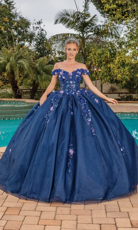 Women Clothing Navy Quinceanera Dresses Princess Dress Off Shoulder Polyester with Appliques Women Clothing Navy Quinceanera Dresses Princess Dress Off Shoulder Polyester with Appliques