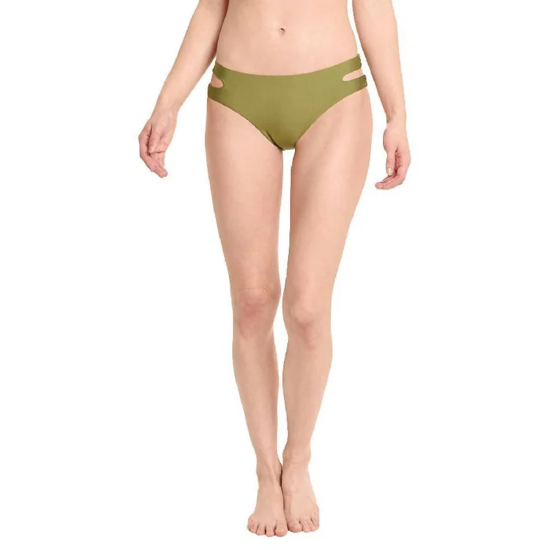 Casual Apparel For Women Art Deco Side Cutout Bikini Bottom In Art Deco Olive
