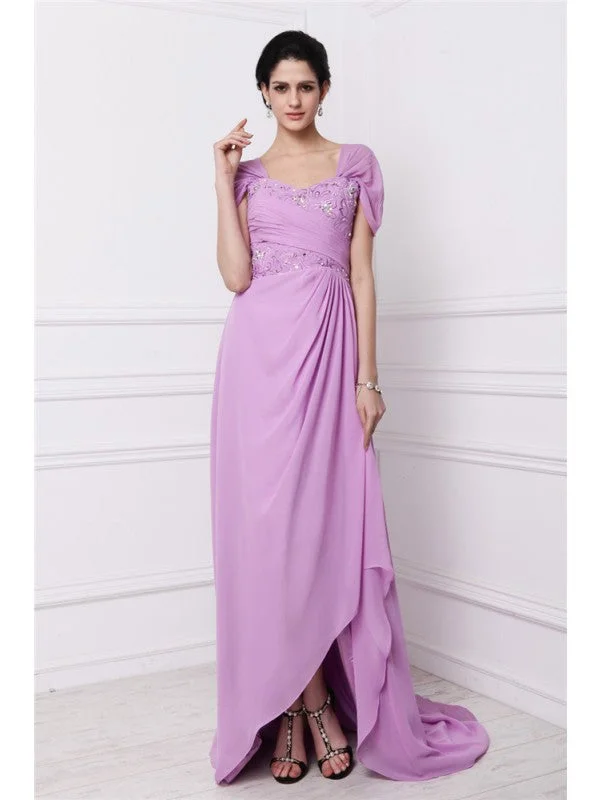 Lightweight Fabric Sheath/Column Square Short Sleeves Beading Embroidery Long Chiffon Mother of the Bride Dresses Lightweight Fabric Sheath/Column Square Short Sleeves Beading Embroidery Long Chiffon Mother of the Bride Dresses