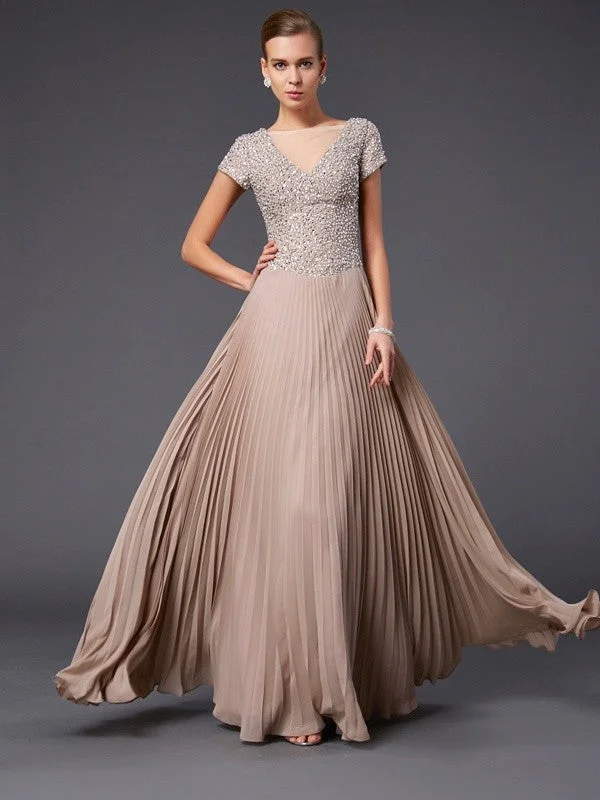 Women's Trendy Clothes A-Line/Princess V-neck Short Sleeves Beading Long Chiffon Mother of the Bride Dresses Women's Trendy Clothes A-Line/Princess V-neck Short Sleeves Beading Long Chiffon Mother of the Bride Dresses