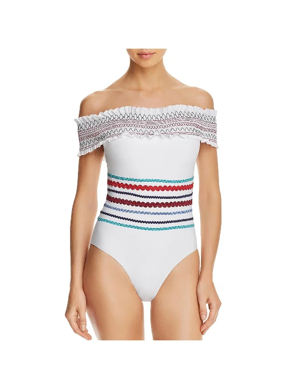 Women's Vintage Clothes Womens Smocked Off Shoulder One-Piece Swimsuit