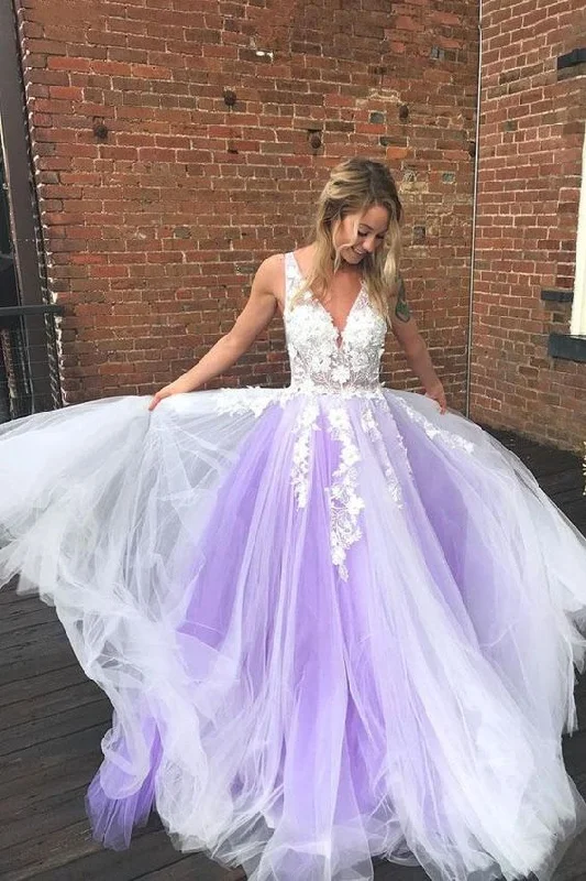 Budget Friendly Long Illusion Lilac Pageant Dress