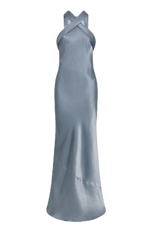 Stylish Clothes For Women Roma Dress in Pale Blue Satin