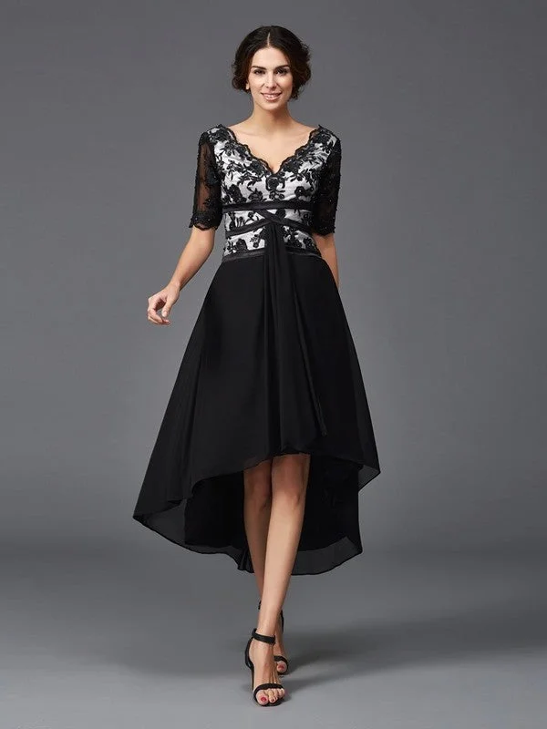 Women's Evening Attire A-Line/Princess V-neck Lace 1/2 Sleeves High Low Chiffon Dresses Women's Evening Attire A-Line/Princess V-neck Lace 1/2 Sleeves High Low Chiffon Dresses