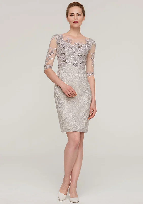 Seize Bargains Half Sleeve Knee-Length Lace Mother of the Bride Dress With Sequins Appliqued Seize Bargains Half Sleeve Knee-Length Lace Mother of the Bride Dress With Sequins Appliqued