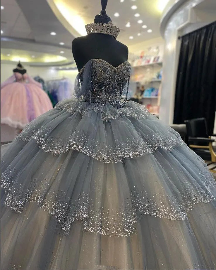 Affordable Luxury Women's Apparel Grey Silver Princess Quinceanera Dresses Sparkly Crystal Beaded Corset Sweet 16 vestido aniversário de 15 anos Prom customsized Affordable Luxury Women's Apparel Grey Silver Princess Quinceanera Dresses Sparkly Crystal Beaded Corset Sweet 16 vestido aniversário de 15 anos Prom customsized
