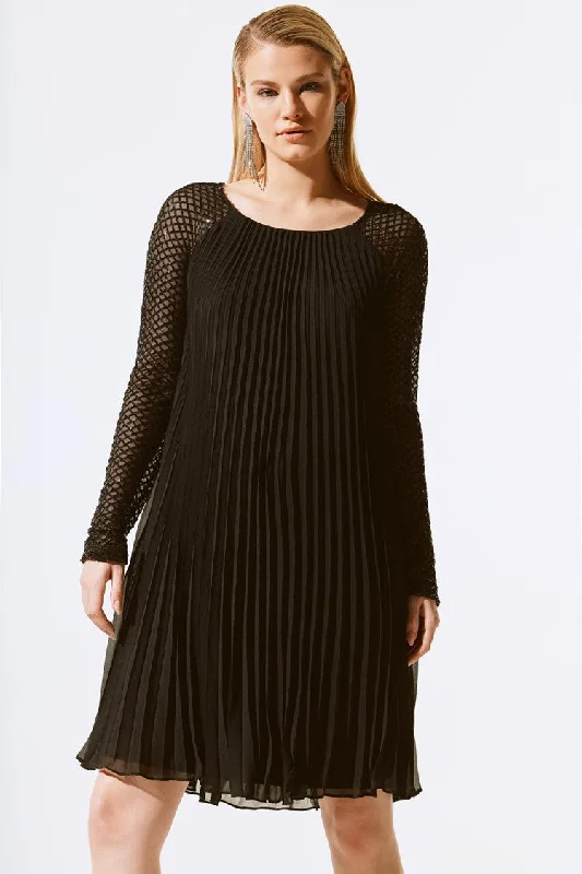 Save On Inspired Styles Joseph Ribkoff Black Pleated Chiffon Dress With Sequins
