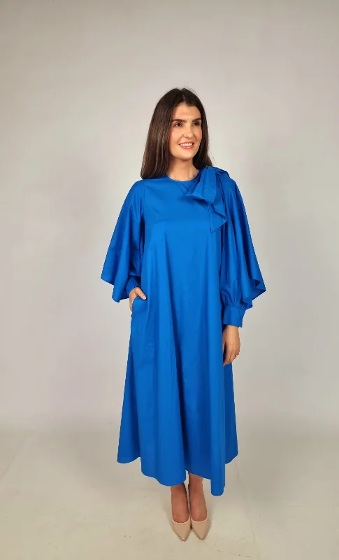 Women's Cozy Outfit For Lounging Psophia Cobalt Blue Bow Dress