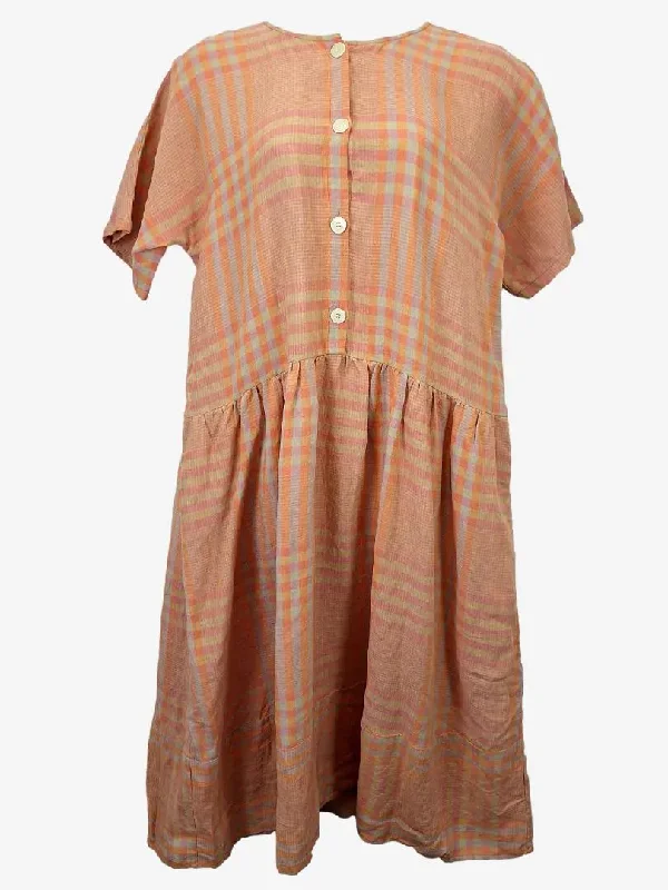 Style Without Limits POL Marigold Check Boho Linen Dress Size 12