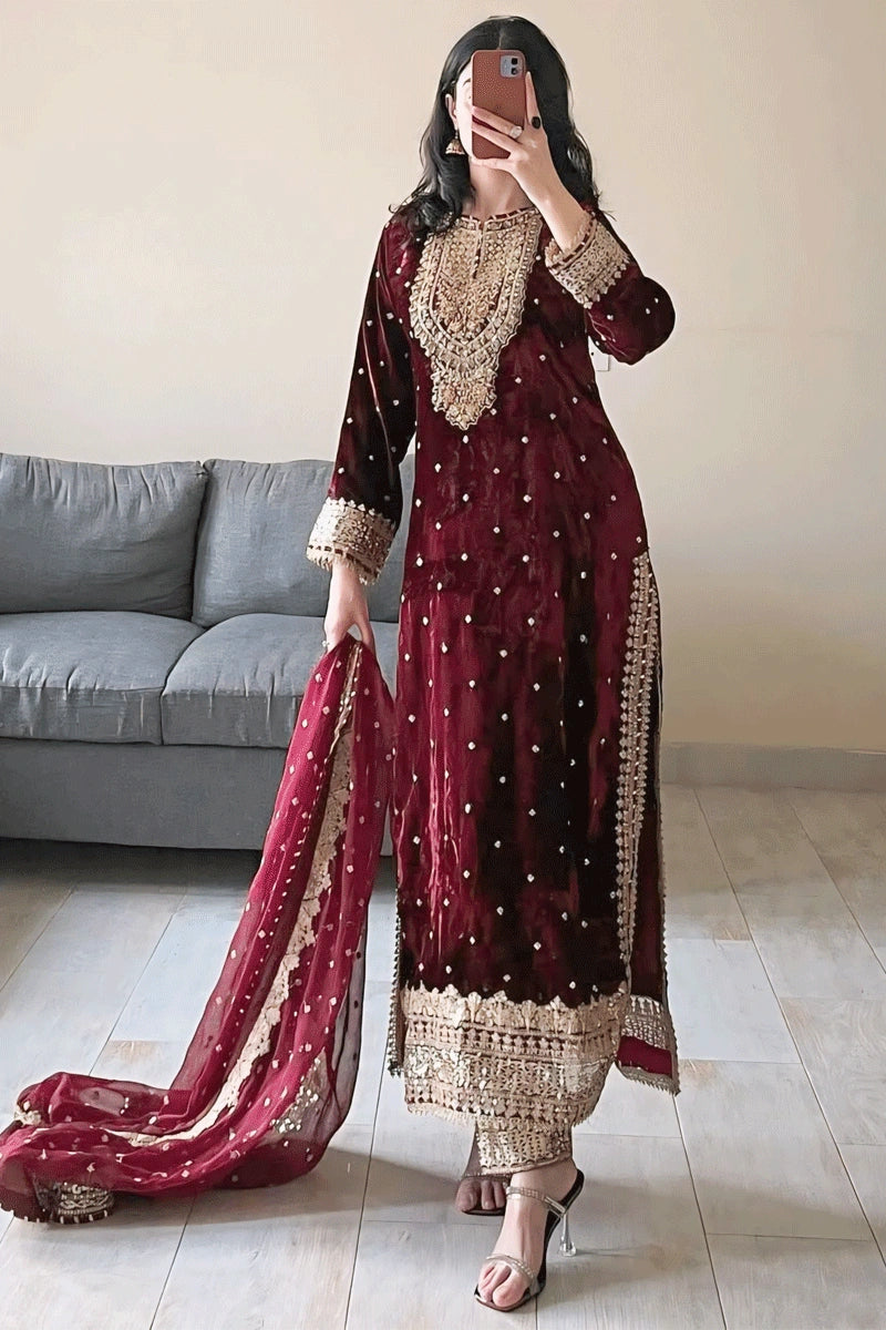 Outlet Clothing Maroon Color Punjabi Dress For Lohri Function