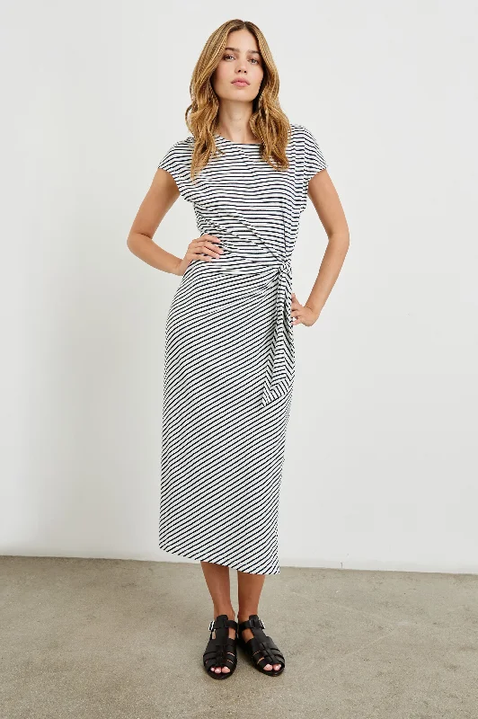 Trendy Street Style Clothing SELAH DRESS - IVORY NAVY MICRO STRIPE