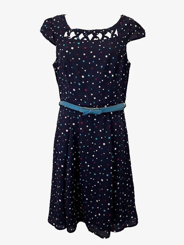 Seasonal Trends Review Belted Criss Cross Polka Dot Dress Size 10