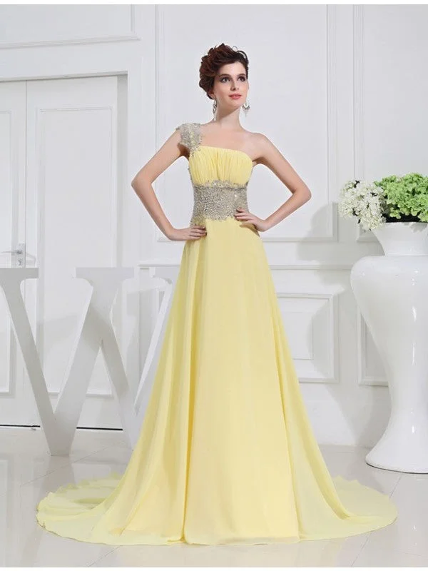 Fashion Sale A-Line/Princess One-shoulder Beading Appliques Chiffon Dresses