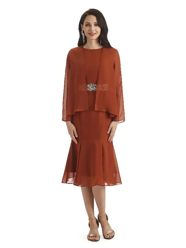 Fashion Sale Elegant Mermaid Chiffon Knee Length Short Mother of The Bride Dresses With Jacket Fashion Sale Elegant Mermaid Chiffon Knee Length Short Mother of The Bride Dresses With Jacket