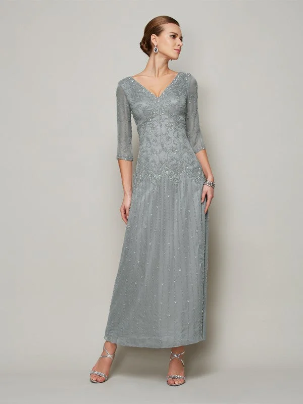 Day To Night Styles Sheath/Column V-neck 1/2 Sleeves Beading Long 30D Chiffon Mother of the Bride Dresses Day To Night Styles Sheath/Column V-neck 1/2 Sleeves Beading Long 30D Chiffon Mother of the Bride Dresses