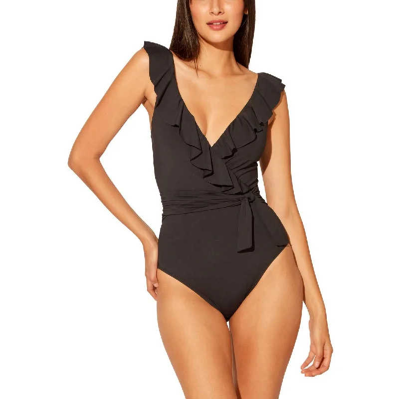 Women's Clothes And Apparel Womens Ruffled Faux Wrap One-Piece Swimsuit