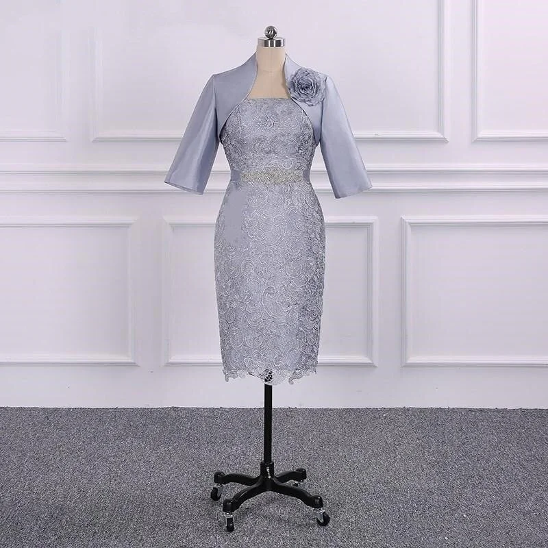 Contemporary Chic Mother Of The Bride Dress Vintage Lace Sheath 3/4 Sleeve Tea Length With Jacket Contemporary Chic Mother Of The Bride Dress Vintage Lace Sheath 3/4 Sleeve Tea Length With Jacket