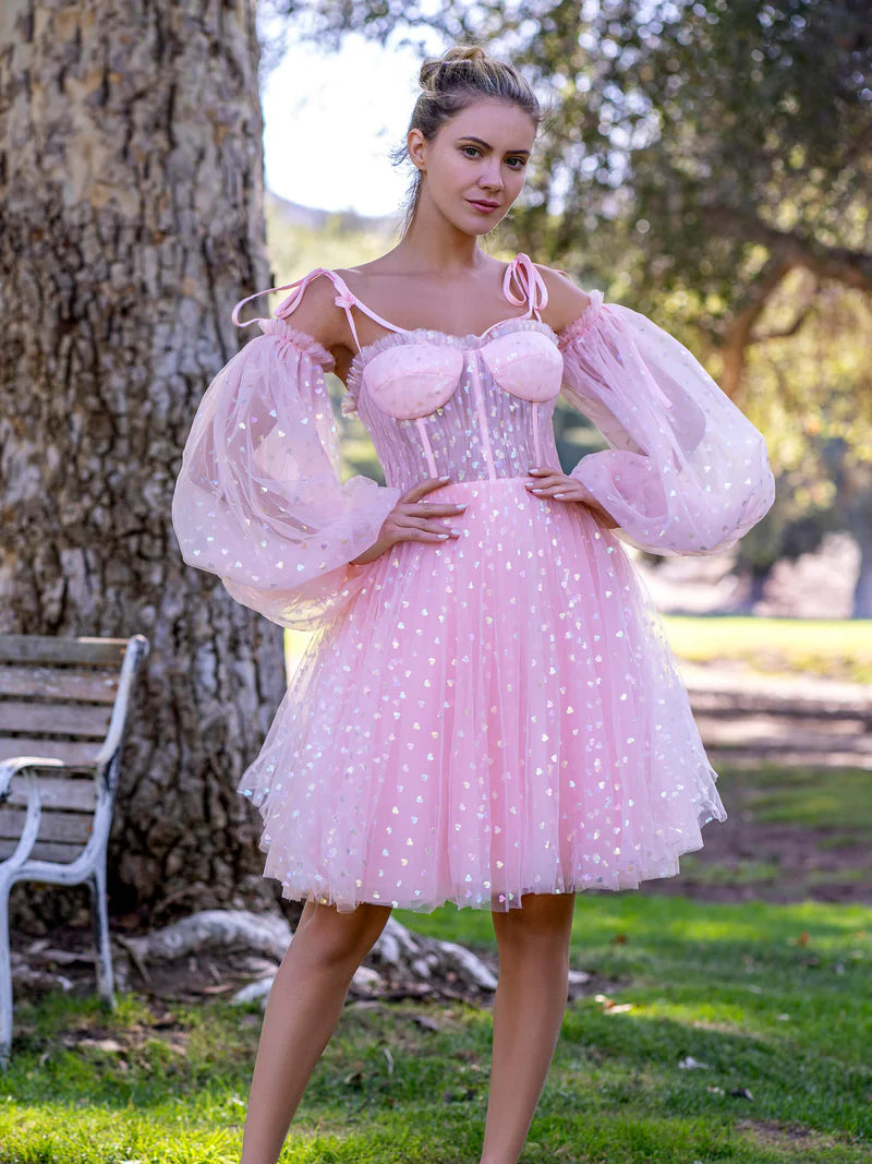 Absurdly Cheap Sale Cute A-Line Corset Glitter Hearts Above Knee Length Tulle Dress
