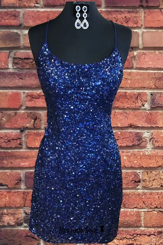 Travel Essentials Sexy Short Fitted Dark Navy Sequins Pageant Dress