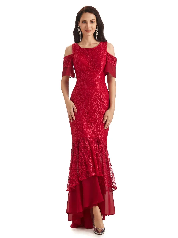 Modern Women's Outfit Sexy Mermaid Cold Shoulder High Low Lace Mother of The Bride Dresses Modern Women's Outfit Sexy Mermaid Cold Shoulder High Low Lace Mother of The Bride Dresses