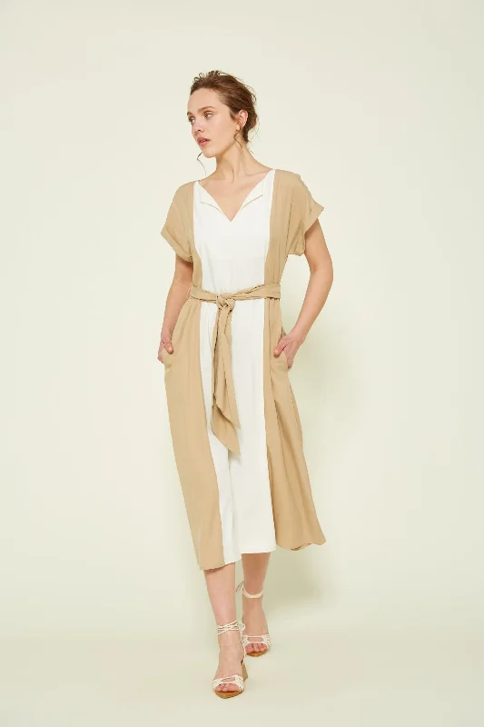 Discounted Prices, Elevated Looks Van-Dos Scoop Camel Two Tone Dress