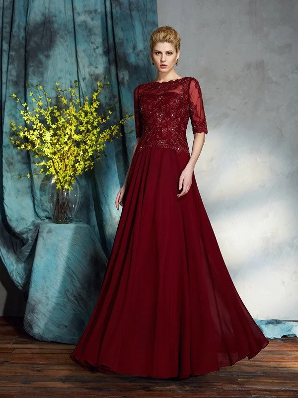 Trend Forward Threads For Her A-Line/Princess Bateau Applique 1/2 Sleeves Long Chiffon Mother of the Bride Dresses Trend Forward Threads For Her A-Line/Princess Bateau Applique 1/2 Sleeves Long Chiffon Mother of the Bride Dresses