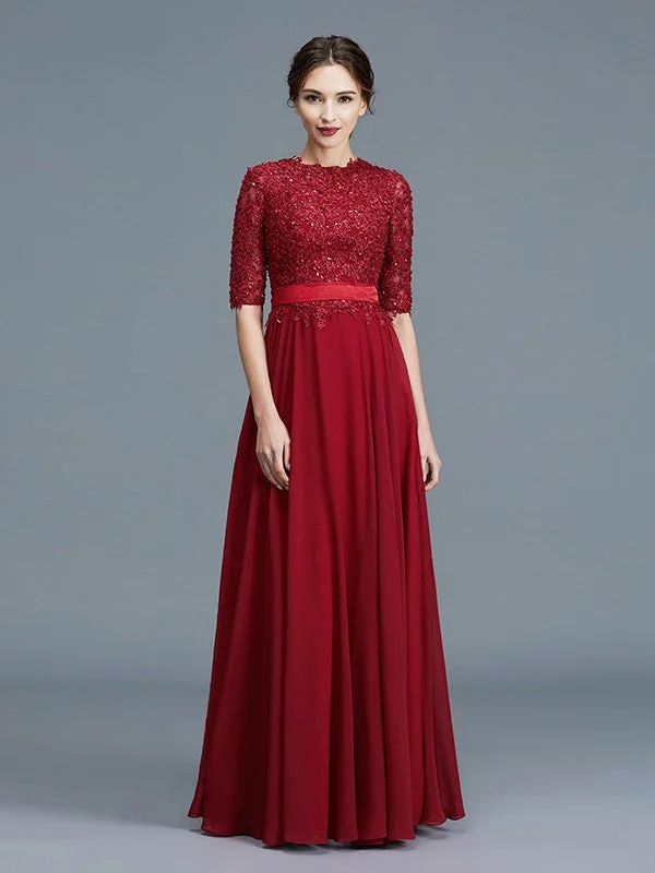 Classic Clothes For Women A-Line/Princess Scoop 1/2 Sleeves Chiffon Applique Floor-Length Mother of the Bride Dresses Classic Clothes For Women A-Line/Princess Scoop 1/2 Sleeves Chiffon Applique Floor-Length Mother of the Bride Dresses
