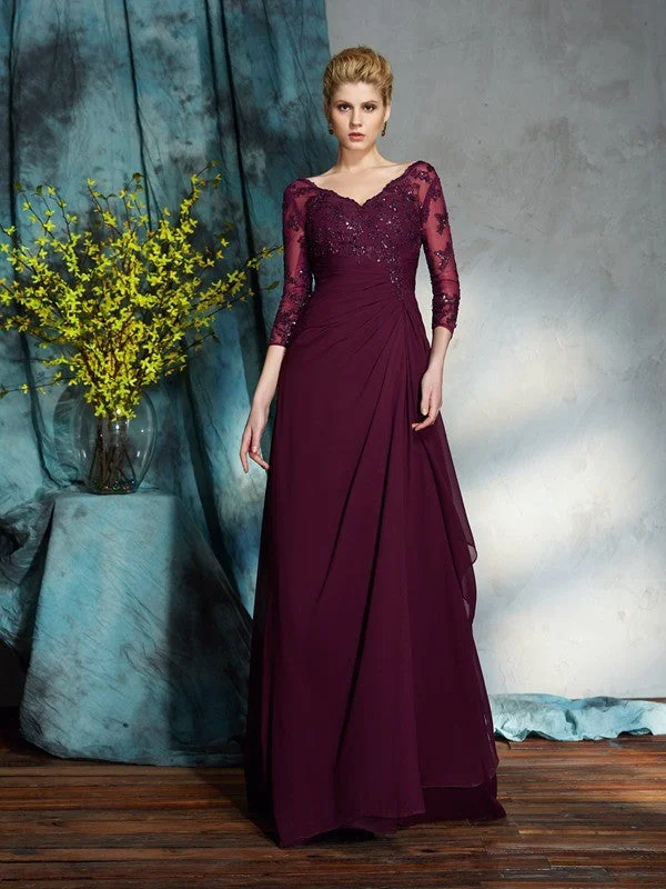 New Season Fashion Preview A-Line/Princess V-neck Beading 3/4 Sleeves Long Chiffon Mother of the Bride Dresses New Season Fashion Preview A-Line/Princess V-neck Beading 3/4 Sleeves Long Chiffon Mother of the Bride Dresses