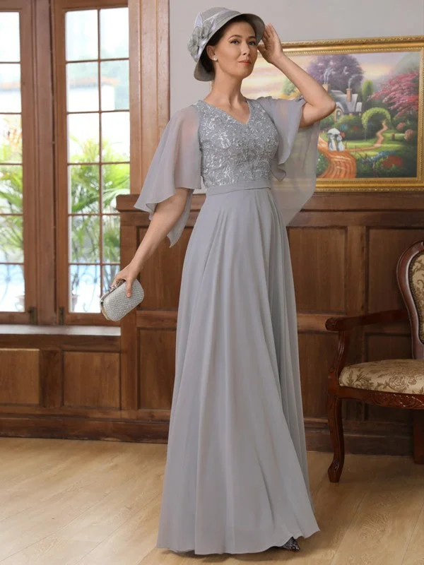 Modern Casual Clothing A-Line/Princess Chiffon Applique V-neck 1/2 Sleeves Floor-Length Mother of the Bride Dresses