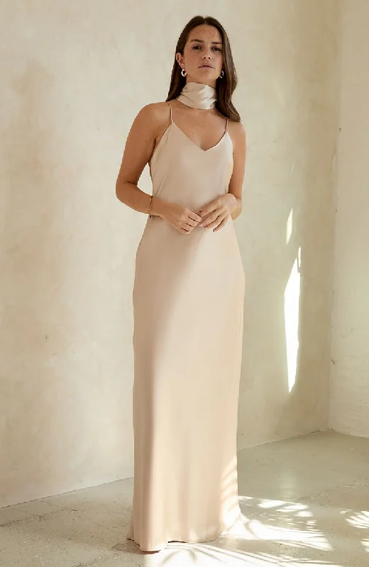 Online Shopping Boutiques Brooklyn Dress in Champagne Satin