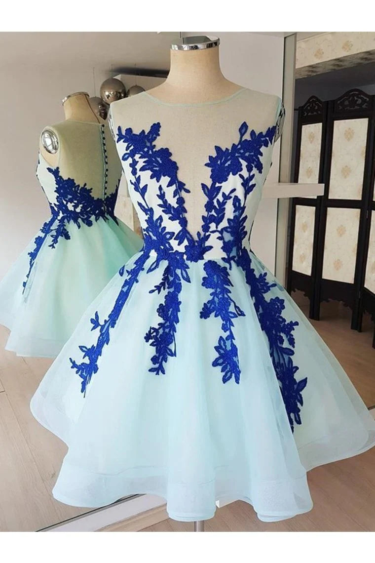 Women's Urban Clothing Short Lace Tulle Cocktail Dresses, Short Blue Lace Homecoming Graduation Dresses