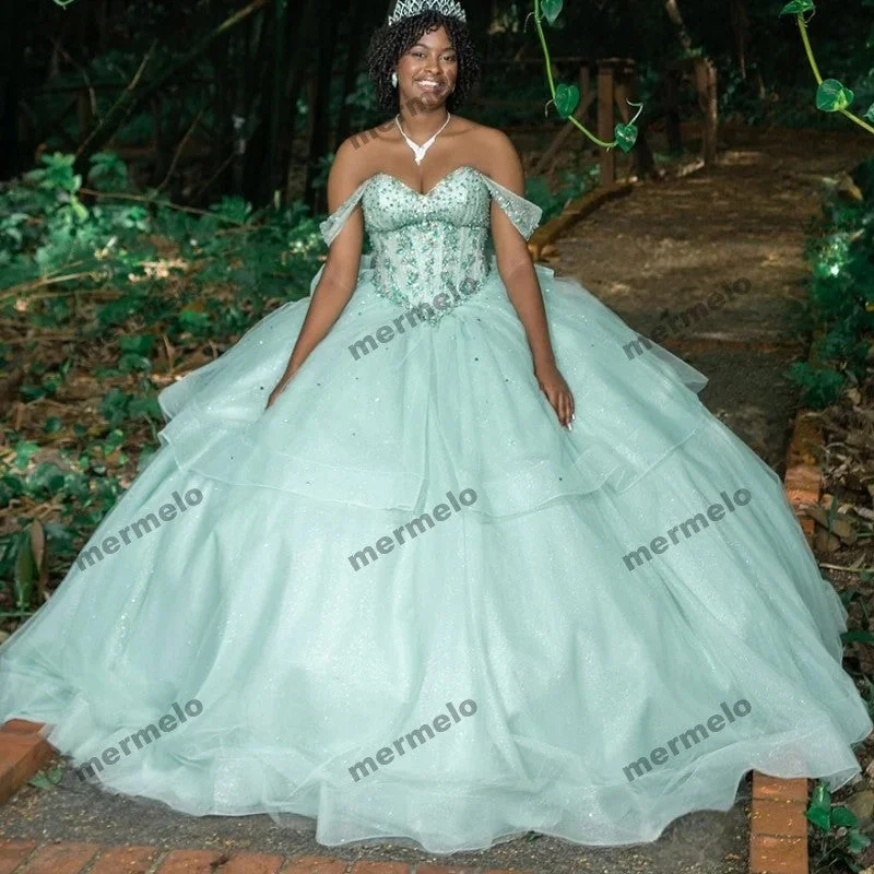 Classic Appeal Mint Green Shiny Princess Quinceanera Dresses