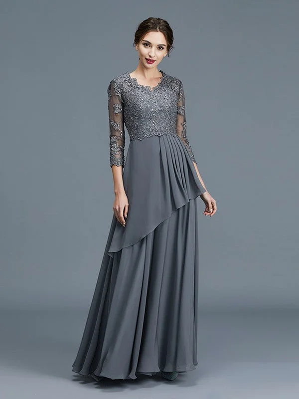 Women's Outerwear Attire A-Line/Princess V-neck 3/4 Sleeves Ruffles Chiffon Floor-Length Mother of the Bride Dresses Women's Outerwear Attire A-Line/Princess V-neck 3/4 Sleeves Ruffles Chiffon Floor-Length Mother of the Bride Dresses