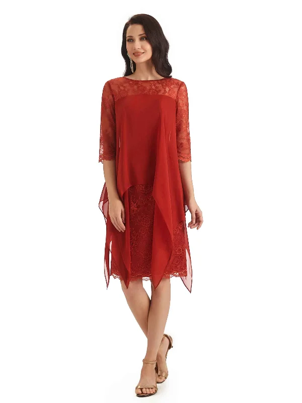 Sophisticated Women's Fashion Elegant A-line Chiffon Half Sleeves Knee-Length Short Mother of The Bride Dresses