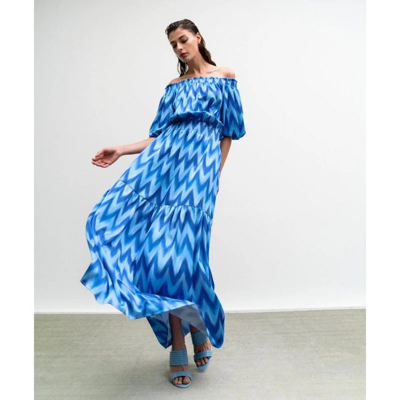 New Arrivals Access Off The Shoulder Blue/White Detailed Dress
